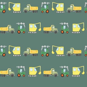9" Construction green, digger, dump truck, excavator, tractor, farm, boys, vehicle, cars