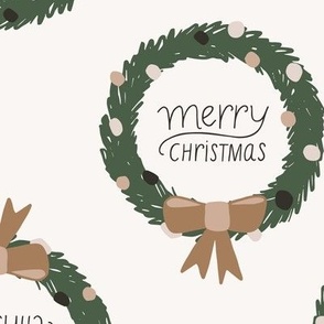 Christmas Wreath / medium scale / green brown beige holidays pattern design merry christmas 