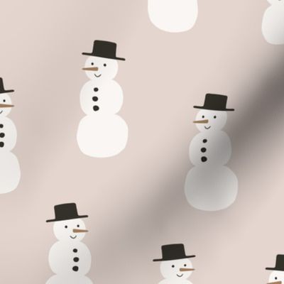 Snowman / medium scale / pastel brown beige cute and playful winter pattern 