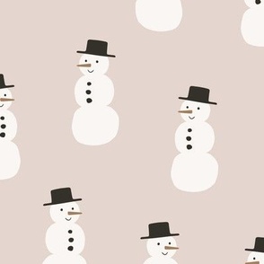 Snowman / medium scale / pastel brown beige cute and playful winter pattern 