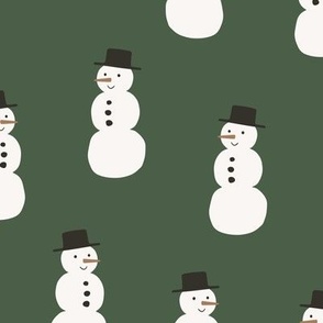Snowman / medium scale / dark green cute and playful winter pattern 