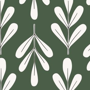 Winter Floral / medium scale / beige dark green wintery twig botanical pattern design with christmas vibes