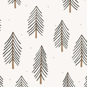 Winter Forest / big scale / beige charcoal wintery forest pattern design dark 