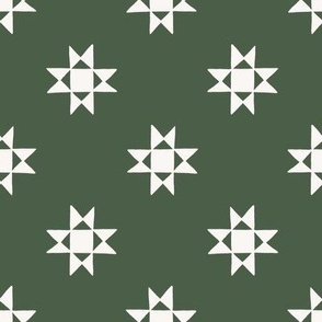 Paper Star / medium scale / dark green beige wintery geo shapes pattern