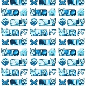 teal cats or cubist cats with stripes on white 