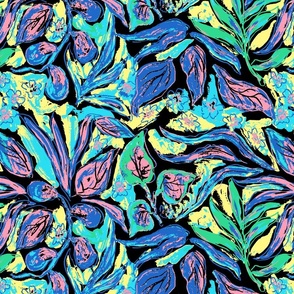 Tropical fabric print Painted leaf garden