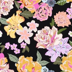 Tropical fabric print Garden love lush multicolor flower design