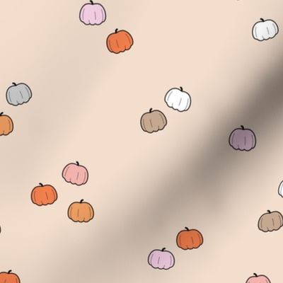 Random places pumpkins for autumn - halloween garden minimalist boho design pink orange beige on tan cream