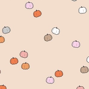 Random places pumpkins for autumn - halloween garden minimalist boho design pink orange beige on tan cream