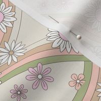 Groovy rainbow swoosh and swirls flower blossom garden summer design - pastel pink beige blush green sage