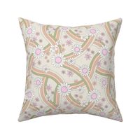 Groovy rainbow swoosh and swirls flower blossom garden summer design - pastel pink beige blush green sage