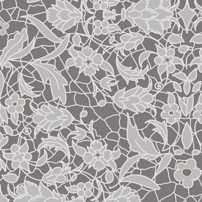 grey lace with a delicate floral pattern - large scale