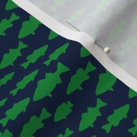 (small scale) fish - multi fish - Kelly green on navy - LAD22