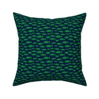 (small scale) fish - multi fish - Kelly green on navy - LAD22