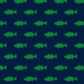 (small scale) fish - Kelly green on navy - LAD22