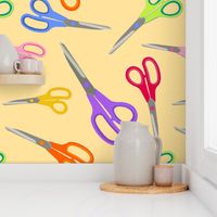 Rainbow scissors on yellow 