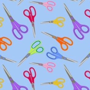 Rainbow scissors on blue 