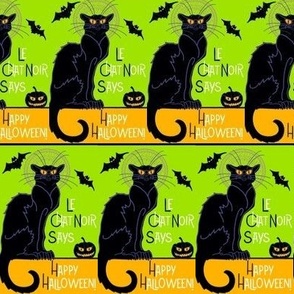 Le chat noir happy Halloween green on orange 