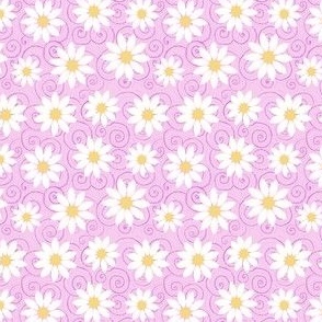 White daisies and spirals on pink micro scale