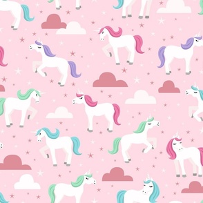 Starry Unicorns on Pink (Larger Scale)