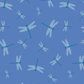 Teal Dragonflies - blue background 6 inch repeat