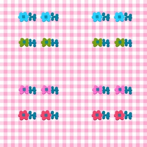 French Gingham with Daisies (Large) in Pink