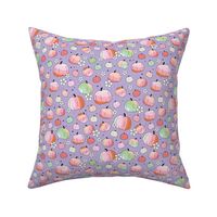 Groovy retro pumpkins and daisies fall blossom in nineties palette lilac mint pink blush rainbows