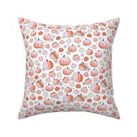 Groovy retro pumpkins and daisies fall blossom in pink blush orange on white seventies girls palette