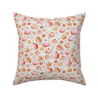 Groovy retro pumpkins and daisies fall blossom in pink blush orange on sand cream