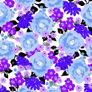 Vintage Floral - Blues and Purples on White