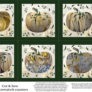 Fall White, Gold, and Silver  Pumpkin Placemats cut and sew LARGER