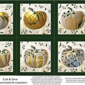 White, Gold and Silver Pumpkin Placemats cut and sew