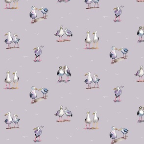Grumpy Seagulls - on warm grey - medium (10 inch)