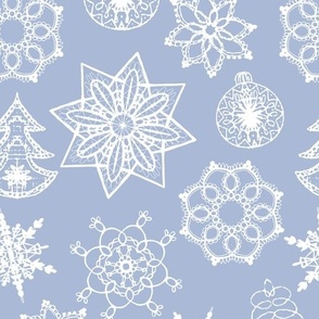 Lace Crochet Christmas Ornaments Winter Ice Blue & White