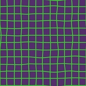 Whimsical lime green Grid Lines on a dark purple background
