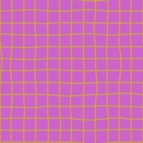 Whimsical caramel gold Grid Lines on a magenta background