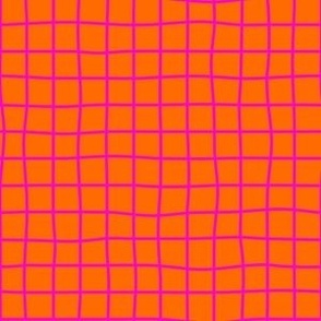 Whimsical fuchsia pink Grid Lines on a summer orange background