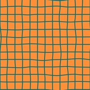 Whimsical teal Grid Lines on a Soft Retro Orange background