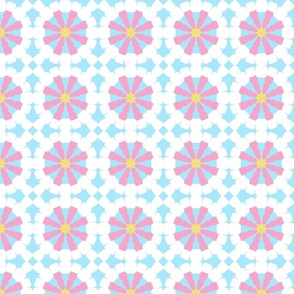 Pink and White Granny Square Flowers on Sky Blue- Large