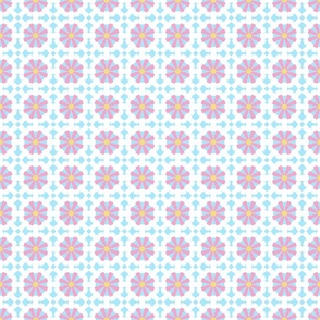 Pink and White Granny Square Flowers on Sky Blue- Medium