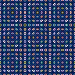Colorful Granny Square Daisies on Navy- Small