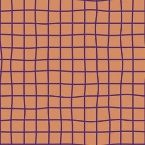 Whimsical dark purple Grid Lines on a terracotta background