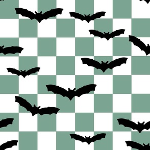 Checkered Halloween Bats in Green