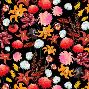 Warm Floral on Black by Queen Bean 