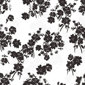 Black on White Floral Fabric, Artistic, Brush stroke fabric