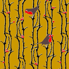 Robins in Branches - Gold