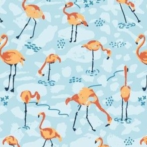 A Flamboyance of Flamingos - blue and orange