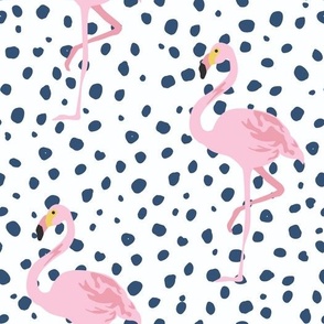 Navy Polka Dot Flamingo