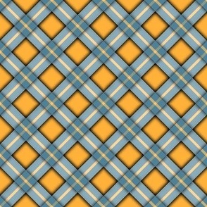 Alien Plant Group -  Diagonal Plaid - Light Steel Blue , Steel Blue, Marigold - 175773, ffb13a