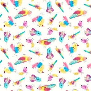 Fun Watercolor Rainbow Blob Birds [S] - colorful joyful whimsical